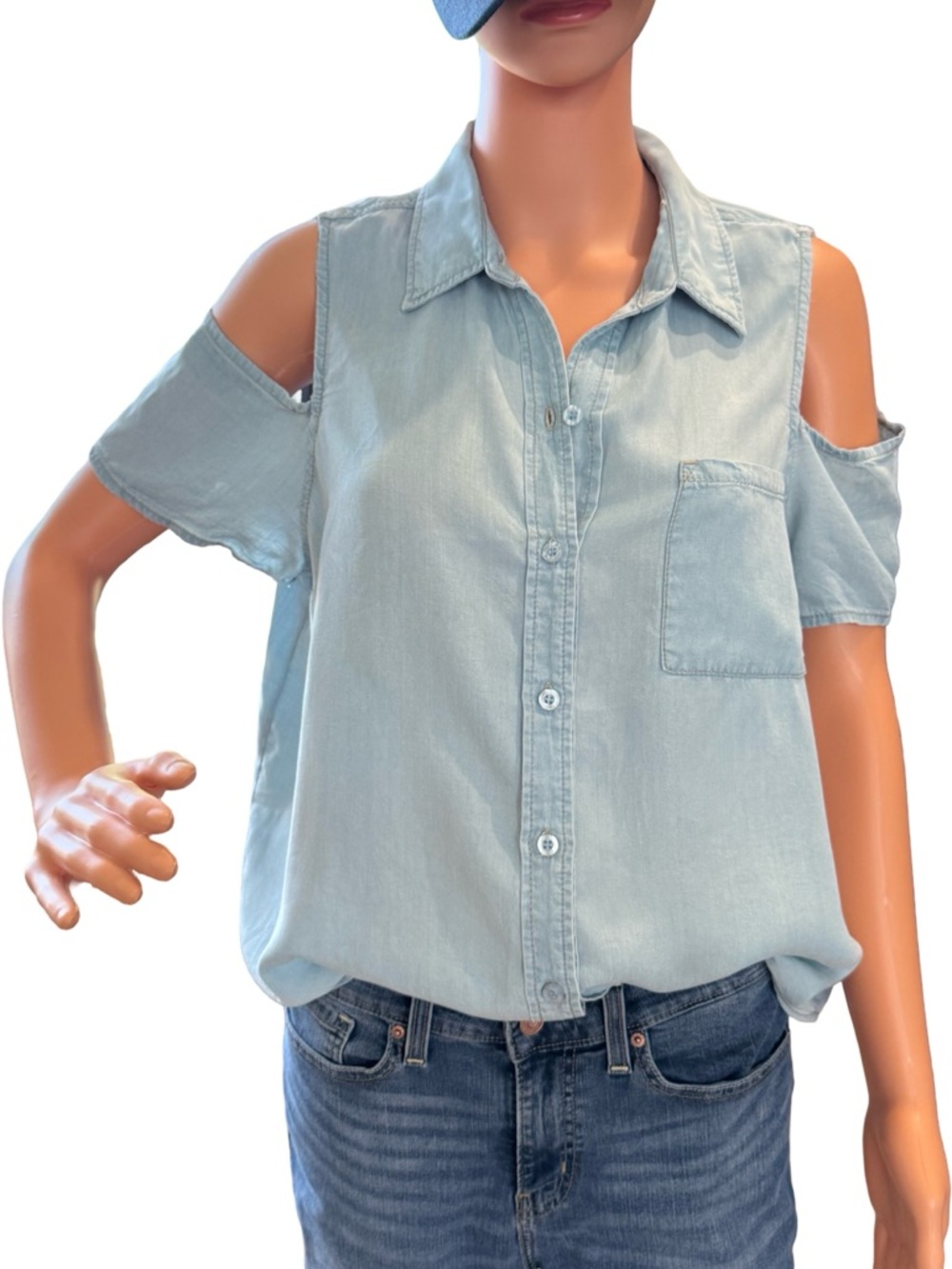 torrid Light Blue Cold Shoulder Button-Down Shirt